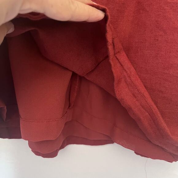 AMERICAN EAGLE Paper Bag Linen Blend Skirt Size XS Rust Red Pull On Button - Picture 3 of 10